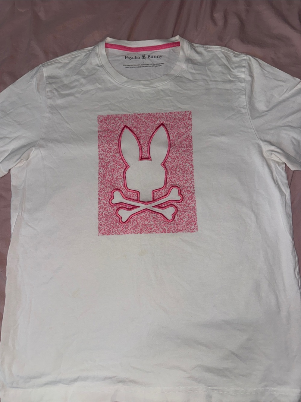 Psycho Bunny White Short-Sleeve Tee with Pink Bunny Logo